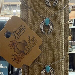 Justin Boots Silver Necklace with Turquoise Teardrop Pendant